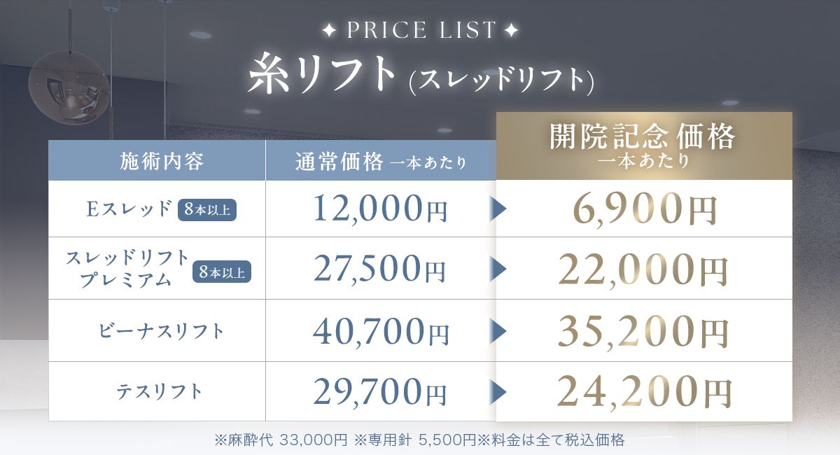 糸リフトの料金表